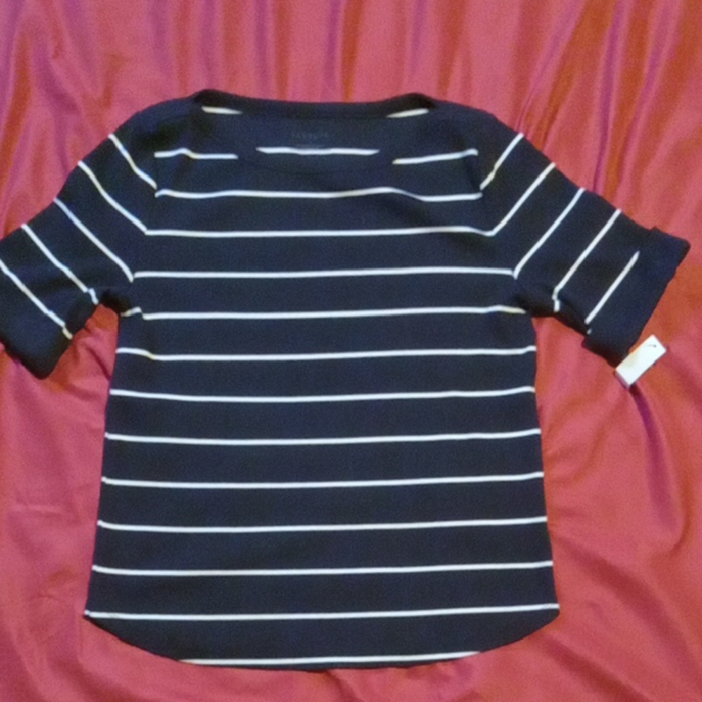 Talbots Navy and White Striped Top